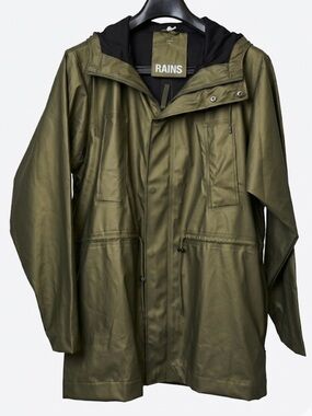 Rains Bold Long Jacket Hooded Raincoat Size L Color Revel